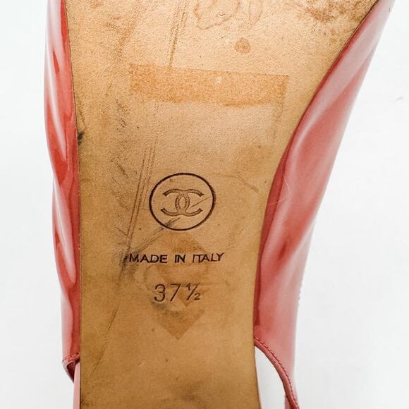 Chanel Pink Patent Leather Platform Block Heel Sling Backs size 37.5/ US6.5–7 - Picture 14 of 15